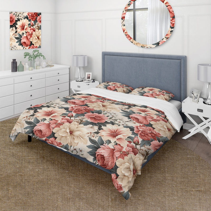 Ensemble de housse de couette Antique Floral, Housse de couette pour grand lit et 2 taies décor