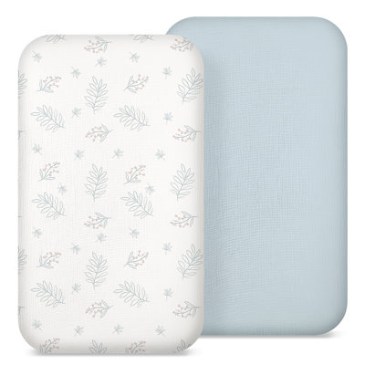 100% Cotton Muslin Bassinet Sheets 2-Pack, Fits 33"x17" & 33"x20" & Most Standard Mattresses, Rectangular/Oval/Hourglass, 360° Elastic Edge, Soft & Breathable for Baby's Sensitive Skin