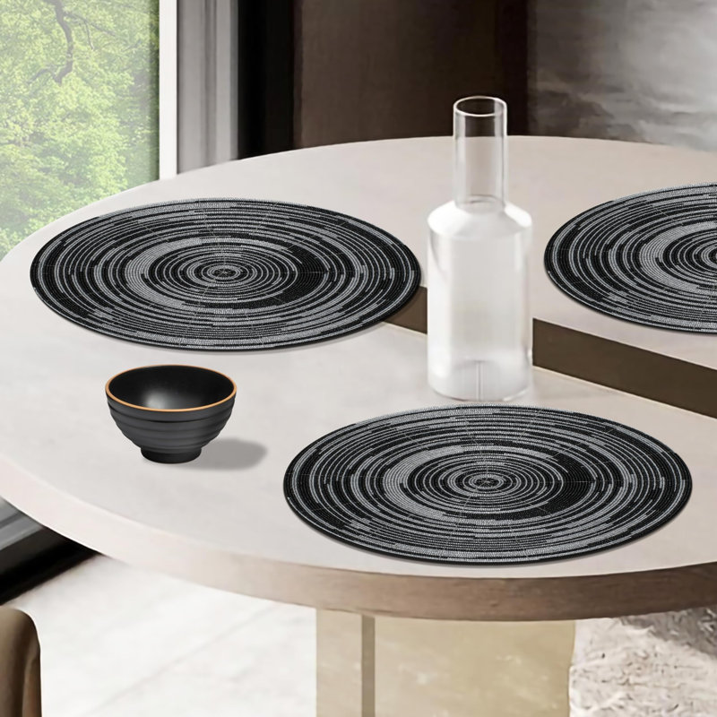 Napperon rond rond en perles de rocaille, noir argenté 13 po - Napperon de table décoratif