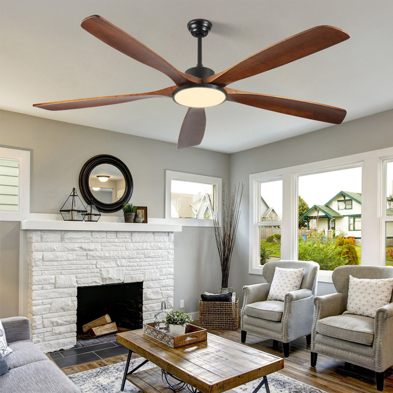 72-inch Large Outdoor Ceiling Fan with Remote Control and Light with Three-Color Dimming, 5 Reversible Wooden Blades, Modern Garden, Patio, Farmhouse, Living Room and Bedroom Ceiling Fan