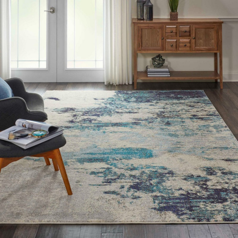 Teal/Blue Rug, Abstract Graphics Rug, Stain Resistant Rug, Modern Rug For Bedroom, & Dining Room, Rectangle 66 x 114 cm