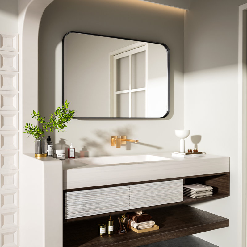 Miroir de salle de bain mural Cozy Design, 36 po x 24 po, Noir, Rectangle