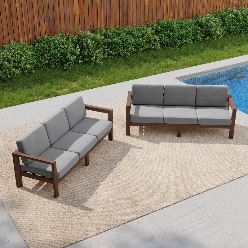 Canapé d'extérieur en bois massif pour patio, Gris clair