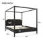 Grand lit plateforme à baldaquin en bois avec tête de lit, structure en bois massif et pieds de support robustes, noir-272241933-272241923