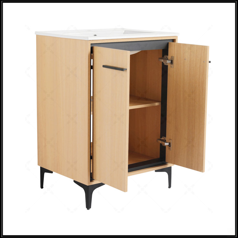 Bathroom Vanity Base With Basin, Spacious Storage Cabinet, And Durable Engineered Wood Constructio, 24"
