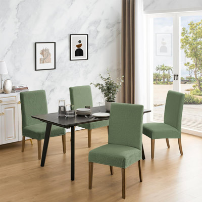 Ensemble de 6 housses de chaises de salle à manger 100 % imperméables, housses extensibles en jacquard Super Fit pour chaises Parson, amovibles et lavables, vertes