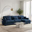 Canapé d'angle modulaire de 330 cm de large avec pouf amovible, assise profonde et moelleuse, et accoudoirs rembourrés, bleu marine-345717504