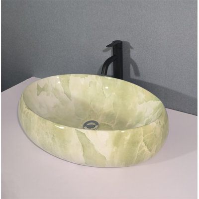 QieRao 16'' Marble Ceramic Oval Bathroom Sink