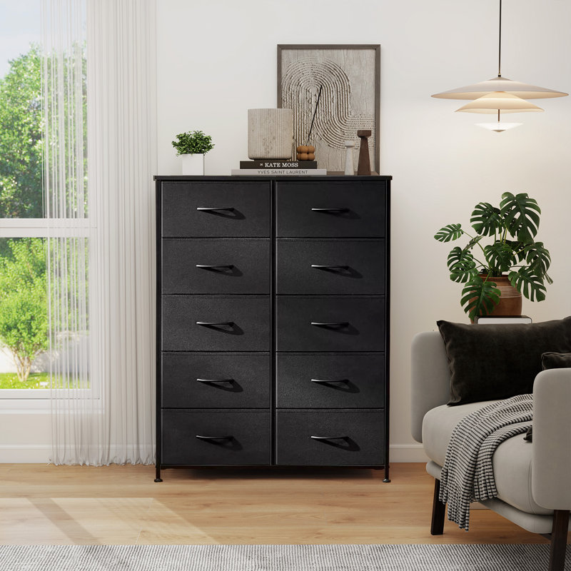 10 Drawer Wide Fabric Dressers, Large Storage Tower Unit With Fabric For Bedroom, Closet, Hallway, Black