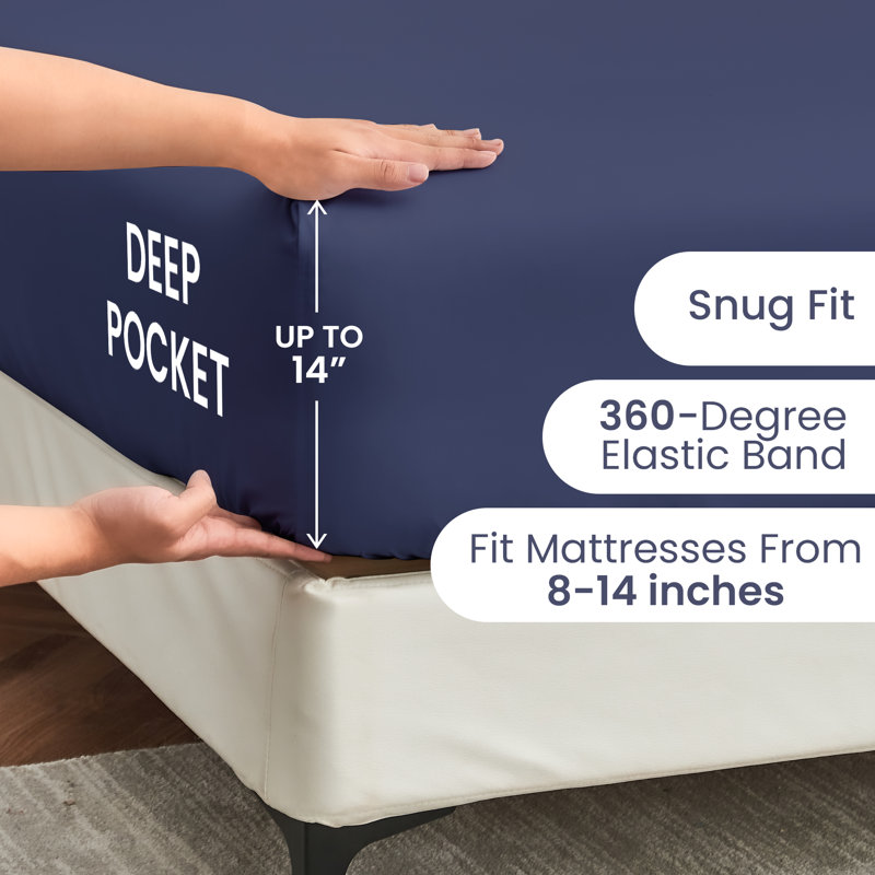 Double Brushed Microfiber Fitted Sheet With Straps Fits Up To 14, Navy, Full Fitted Sheet