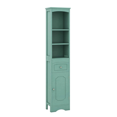 Grande armoire de rangement pour salle de bain avec 1 porte et 1 tiroir, armoire à linge autoportante, garde-manger en bois avec tablette réglable
