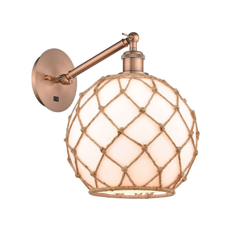Applique murale réglable 1 lumière Ballston - Homburg, White Glass with Brown Rope, Cuivre antique