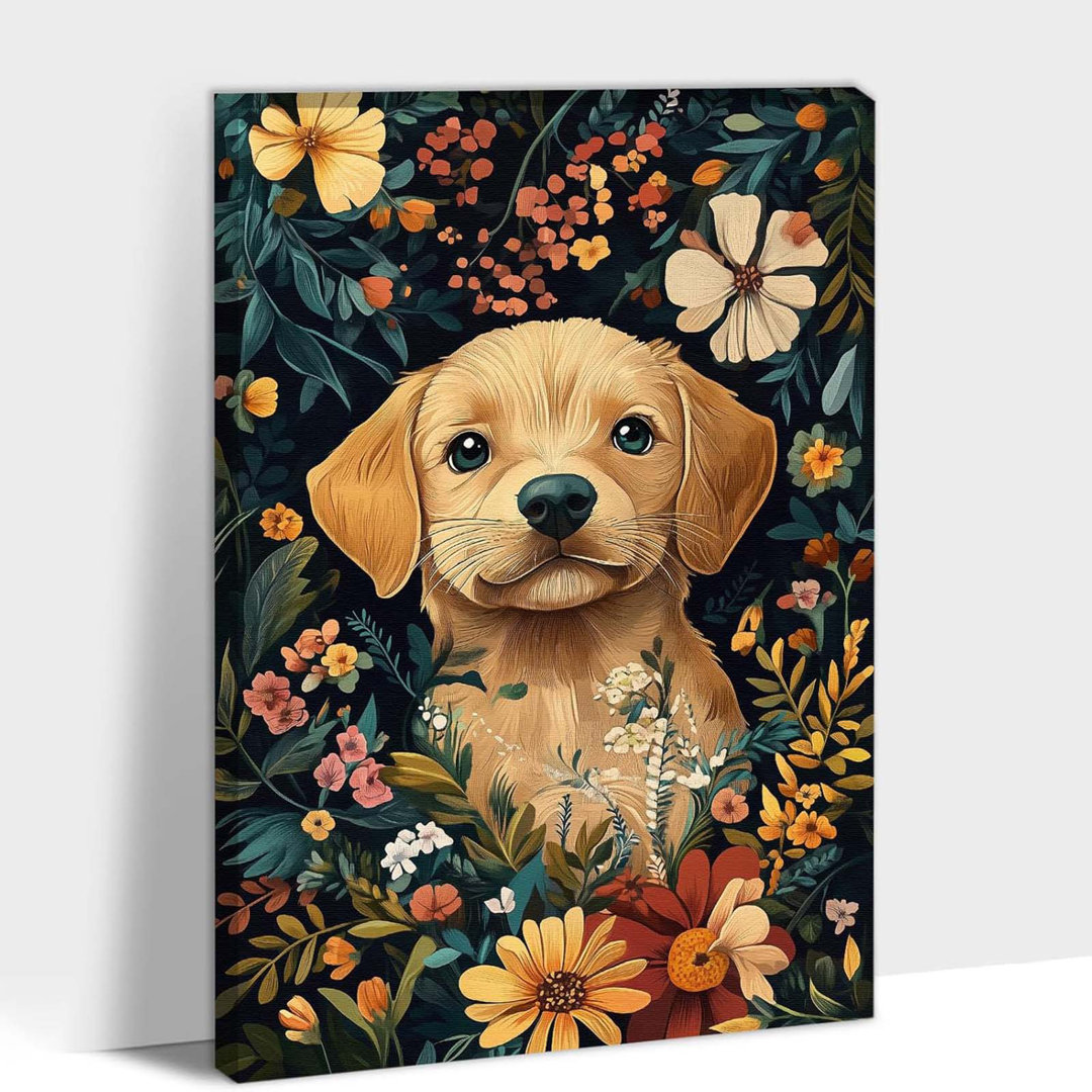 Dog Wall Art Framed - William Morris Vintage Botanical Floral Animal Wall Art 24X36in
