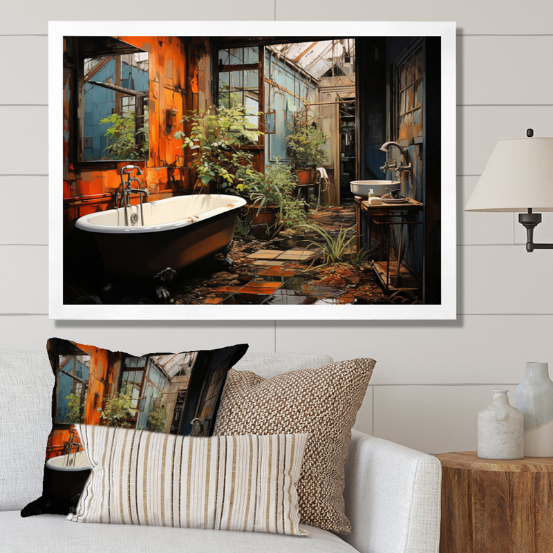Salle de bain Urban Oasis I - Art mural de salle de bain, H 30 po x l 40 po x P 1,5 po, Cadre simple blanc