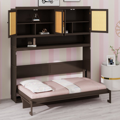 Lit mural peu encombrant avec armoire supérieure et conception pliable