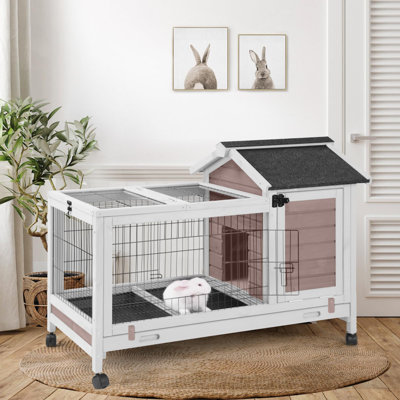 Rabbit Hutch Indoor Outdoor Rabbit Cage Bunny Cage with Run,No Leak Pull Out Tray,Wire Fence