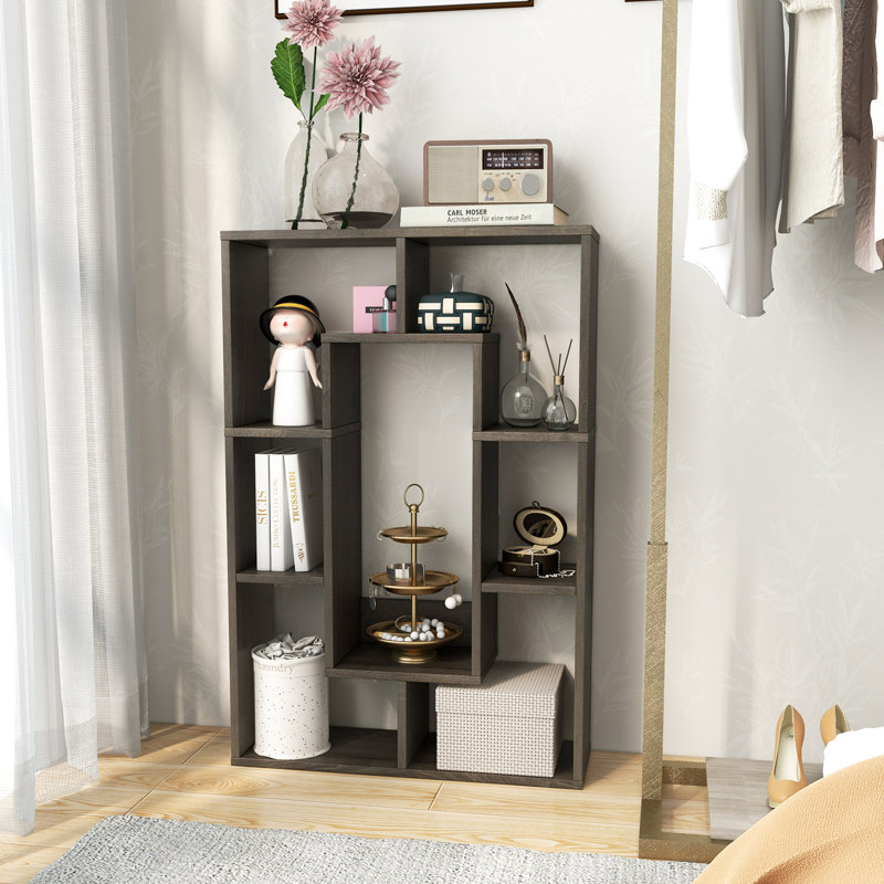  35.5'' H X 24'' W Amyleth Geometric Bookcase, Gray
