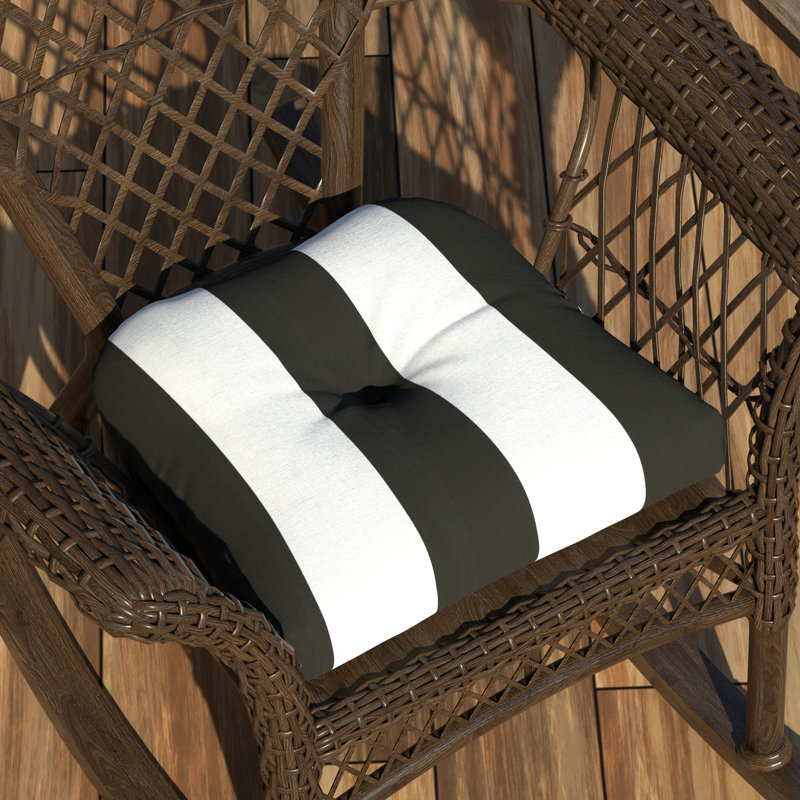 Awning Stripe Indoor/Outdoor Seat Cushion, Black/White