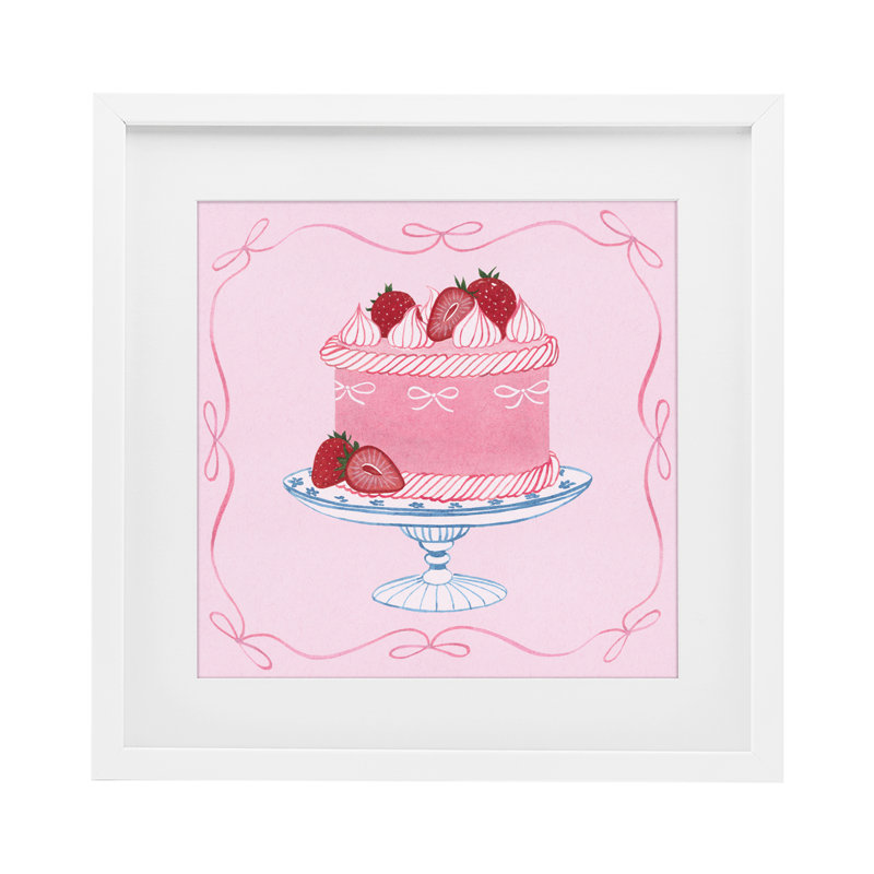 «Pink Strawberry Cake», impression par Grace Popp, H 16 po x l 16 po, Cadre blanc côtier