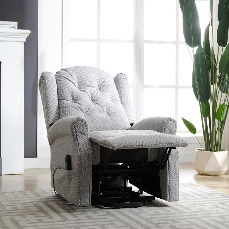 Aagand Upholstered Heated Massage Chair, Light Grey Polyester Twill