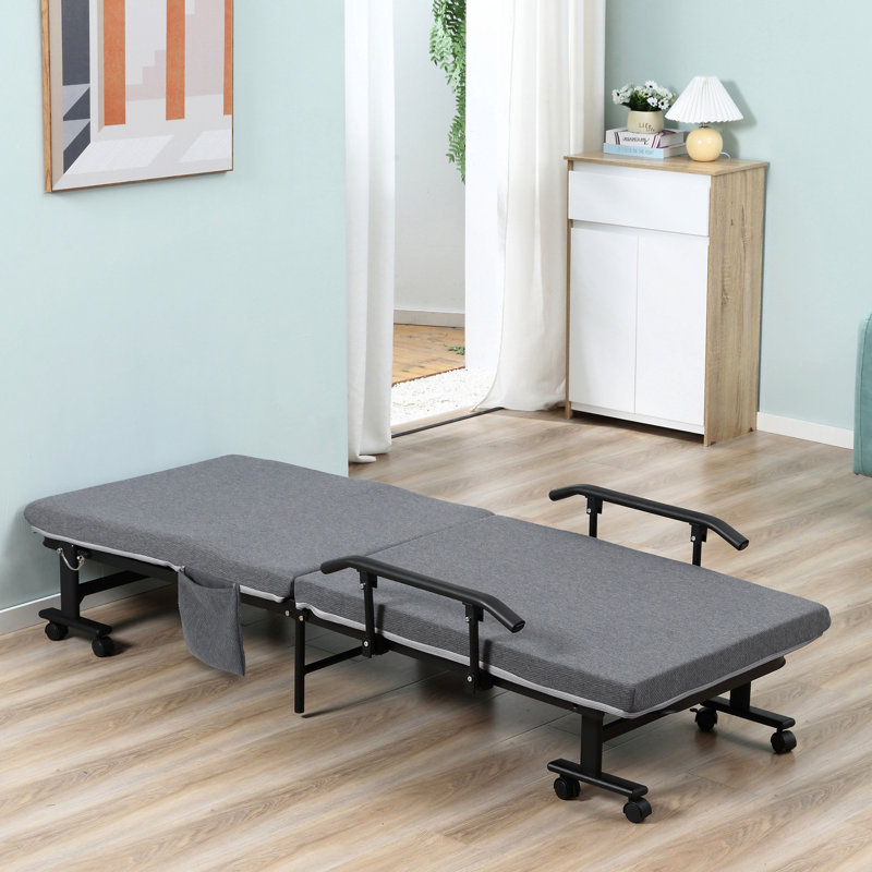Matelas pliant portatif 3,25 ", réglable, structure en métal sur roulettes, gris foncé, peu encombrant pour lit supplémentaire gris avec matelas, conception pliable, aire de repos pour les invités