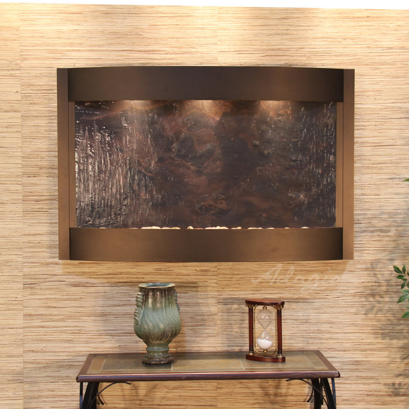 Calming Waters Natural Stone Fountain with Light, Antique Bronze, Multi-Color Feather