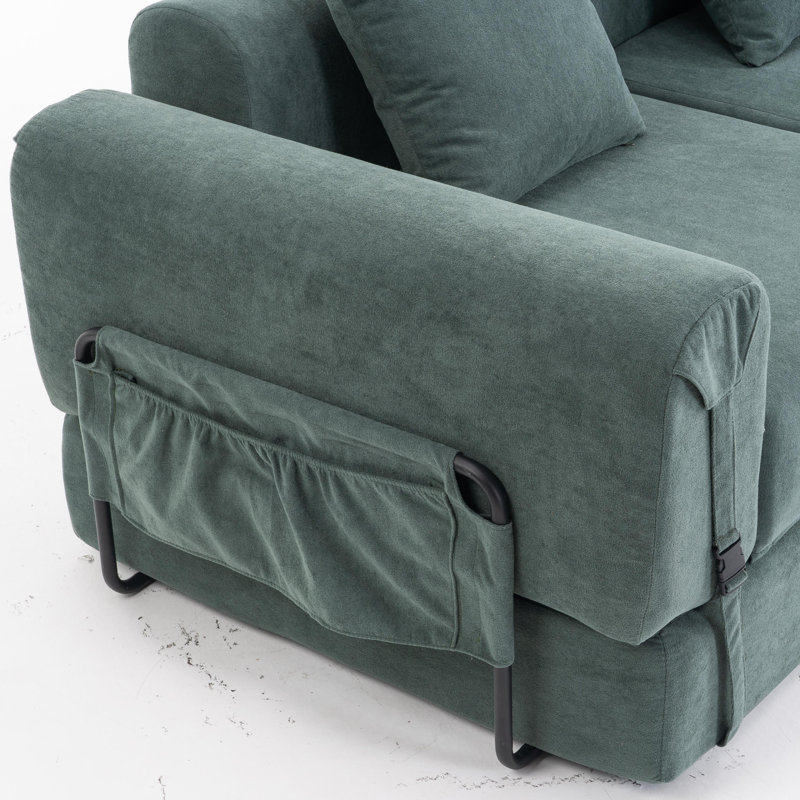 Boneless 98.8" Modular Folding Sleeper Sofa Upholstered Floor Sofa Bed With Side Pockets And 3 Pillows - No Assembly Required