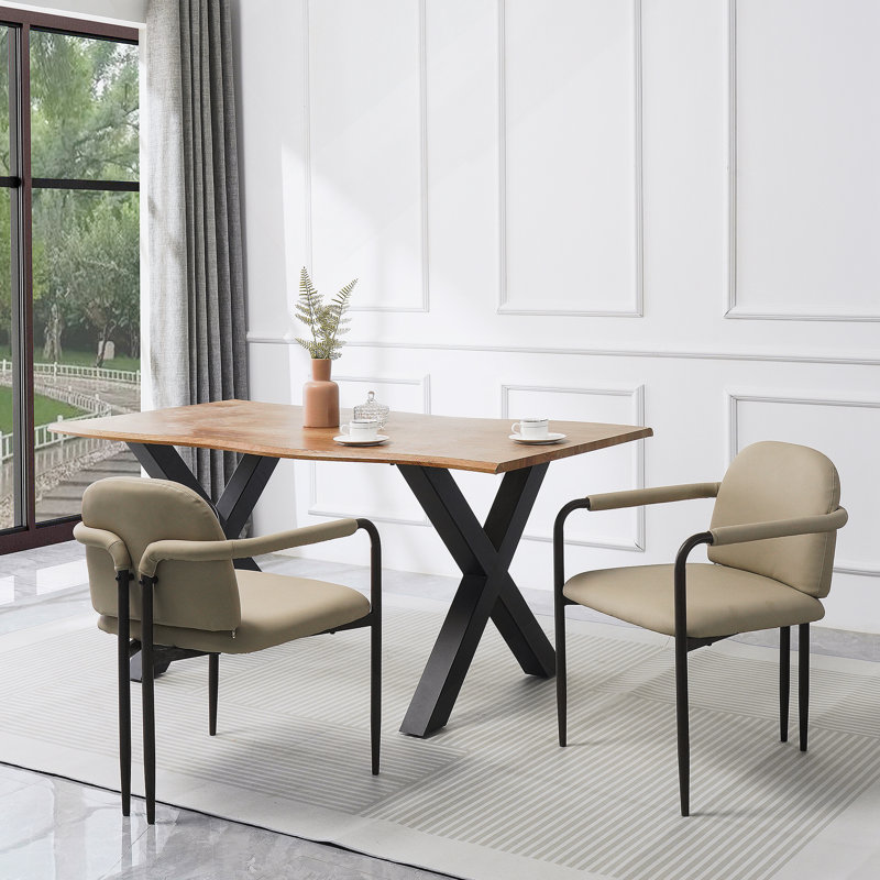 Chaise de salle à manger avec cadre en fer, ensemble de 2 - espresso et kaki, Noir, Kaki
