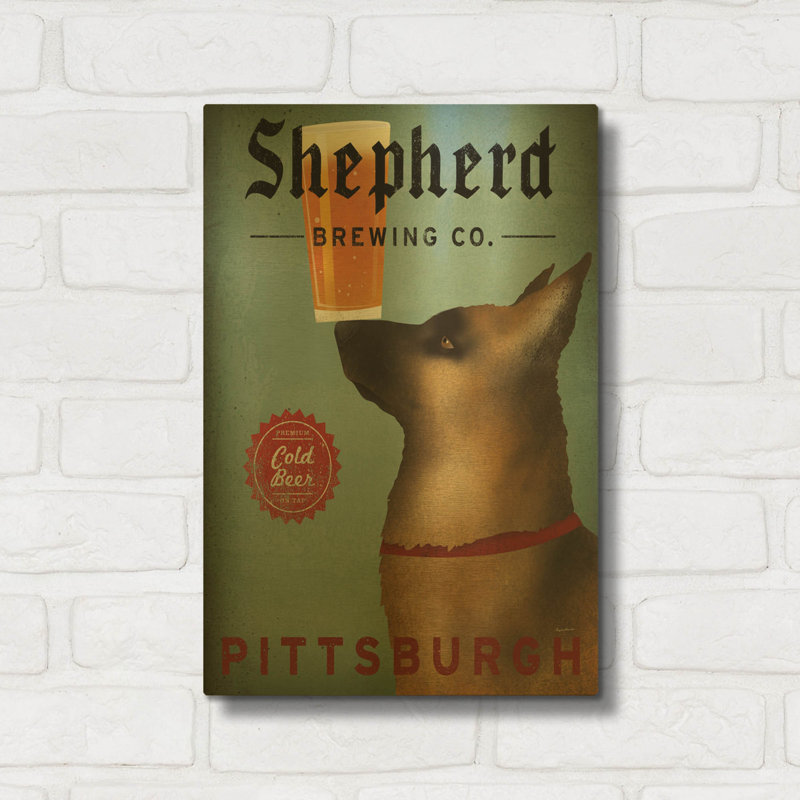 «Shepherd Brewing Co Pittsburgh» par Ryan Fowler, art mural en métal doré, 12 po x 16 po, 12 po x 16 po