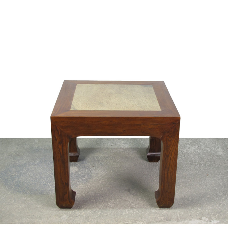 Asian Classic Marble End Table, Tan, Brown, 22" H x 26" W x 26" D
