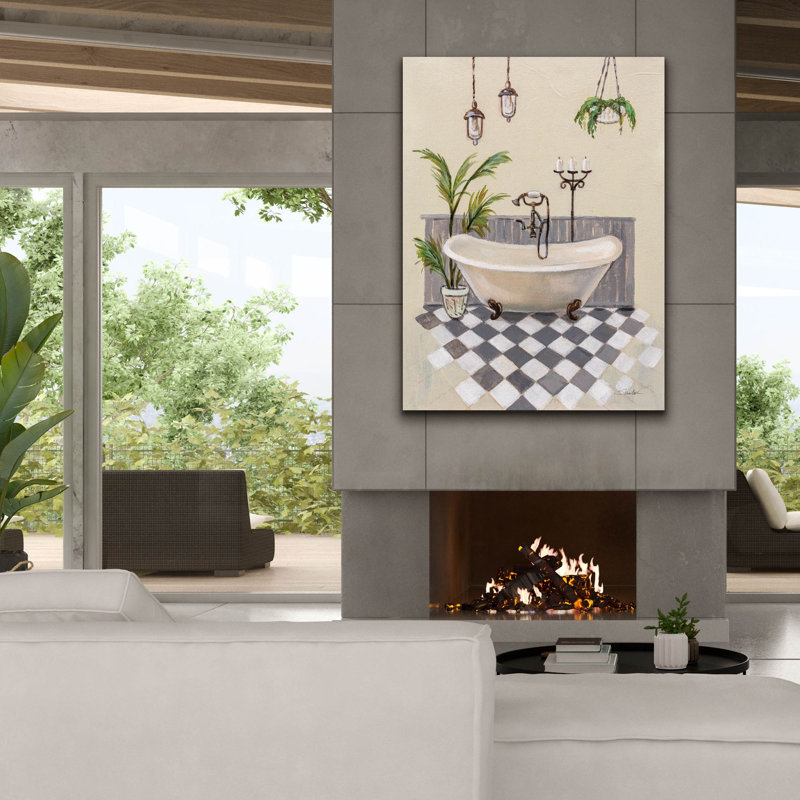 Toile épique Graffiti «Gray Cottage Bathroom 1» par Silvia Vassileva, 40 po x 54 po