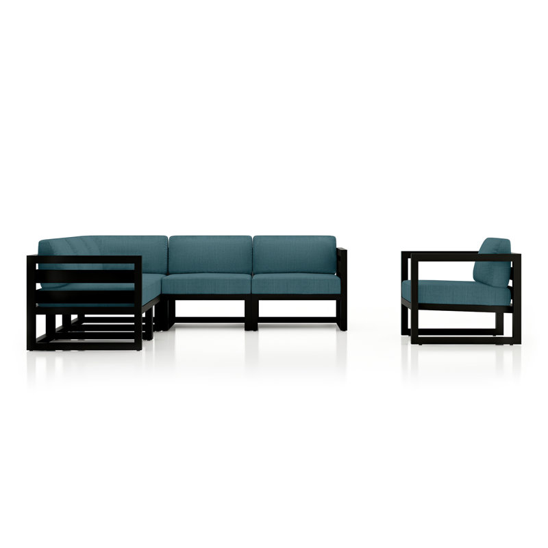 Avion Outdoor 6 - Seat Patio Sectional, Canvas Natural Sunbrella® Canvas, Black