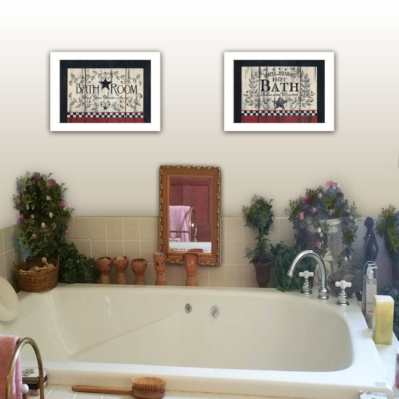 «Hot Bath», ensemble de 2 décorations murales encadrées pour le salon et la maison par Linda Spivey, Cadre blanc