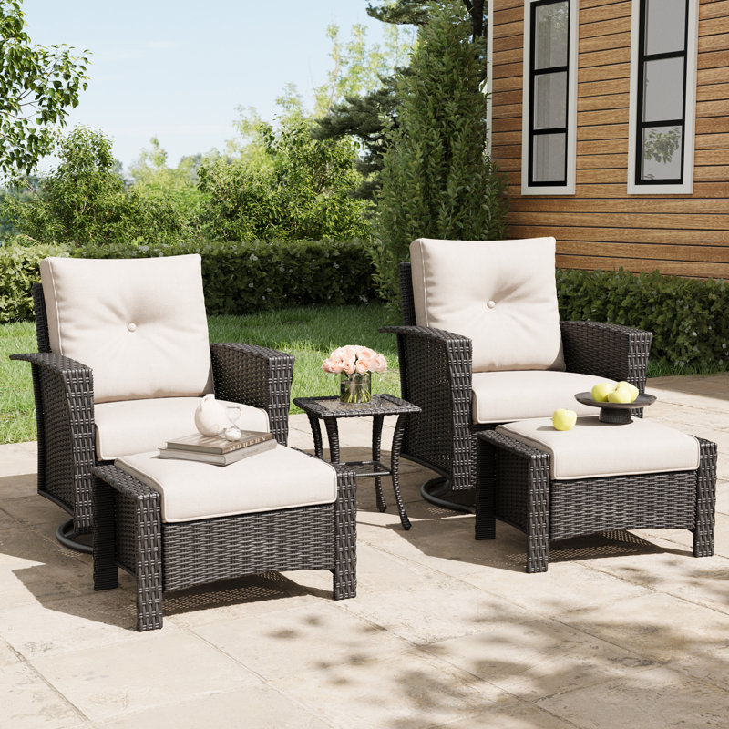 Winston Porter 5 Piece Wicker Patio Furniture Set, Classis Outdoor Conversation 360 Degree Swivel Chairs Set with Coffee Table