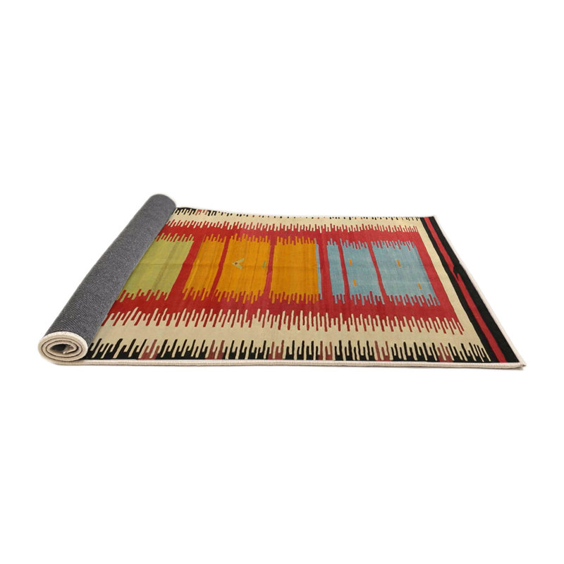 Tapis de zone rouge/bleu/vert contemporaine, Carré 4 pi