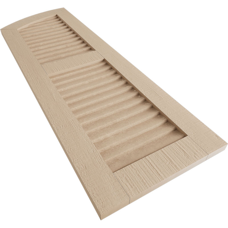 Timberthane Two Equal Louvre w/Elliptical Top Shutters, 15", Rough Cedar Texture/Primed Tan, 42"