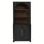 Bibliothèque noire de 180 cm avec armoire, étagère moderne en panneaux de particules dotée d'étagères ouvertes et de portes cintrées, idéale pour le salon ou le bureau.