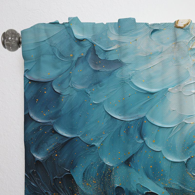 Gold Teal Ocean Spiral I - Abstract Spirals Room Darkening Abstract Curtain - 1 Panel, 52" W x 84" L