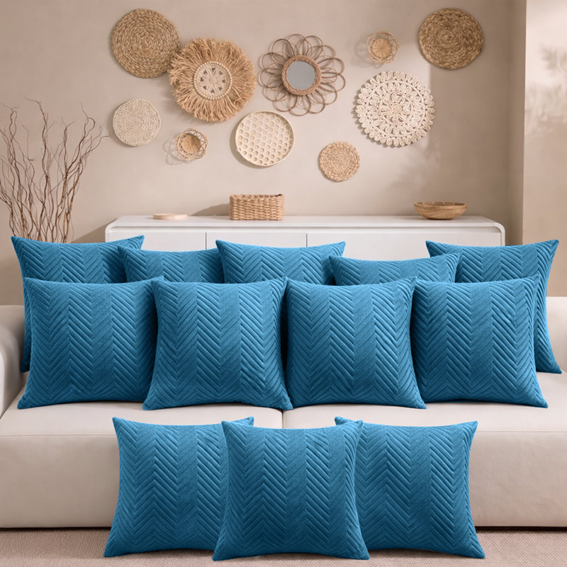 Aspire Homeware Embossed Square Velvet Cushion Cover, Pack of 12, Teal