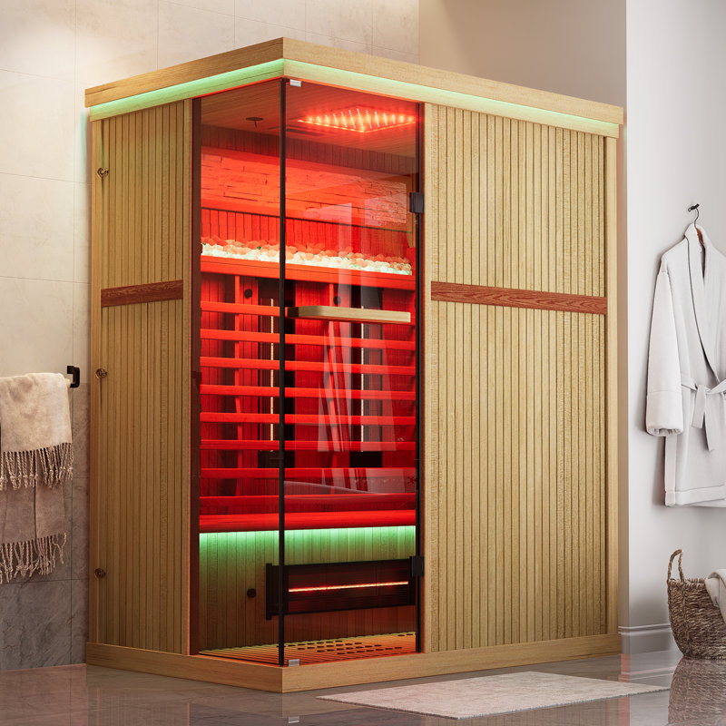 Meissalivve Full Spectrum Infrared Sauna,3 Person Home Sauna,Canadian Wood Indoor Spa Sauna With Resonance Speaker, Panoramic Tempered Glass