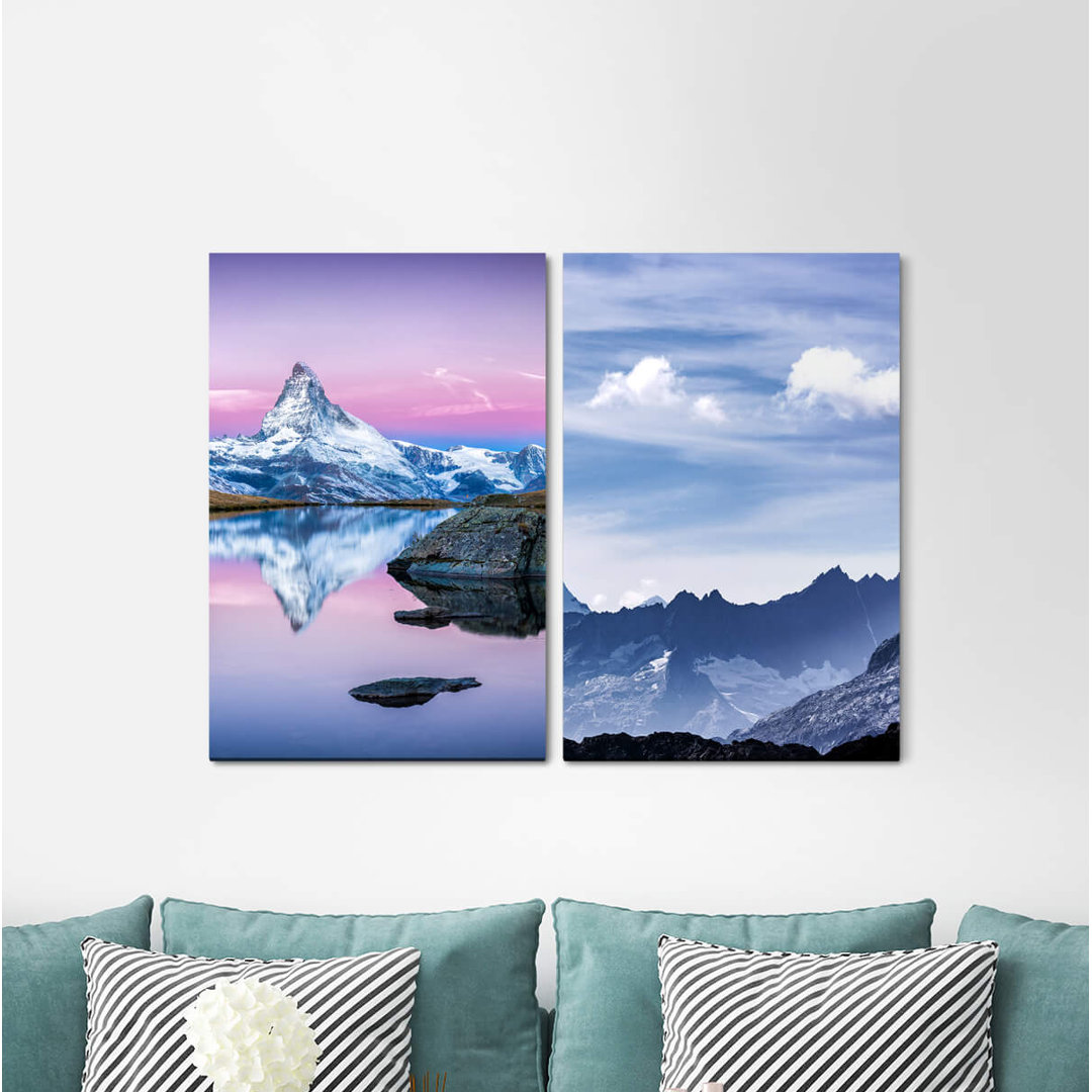 2-tlg. Leinwandbilder-Set - Fotografie „Matterhorn Mountain Lake Clarity Outstanding Nature Majestic Heavenly”