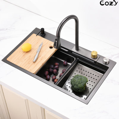 30" X 22" Handmade Stainless Steel Sink - Black With Universal Undermount Design Modern Kitchen Superior Functionality