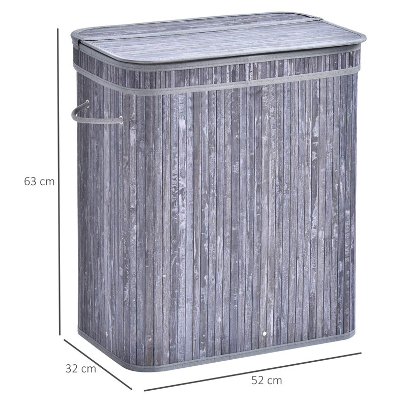 Wood Laundry Bin with Handles, Blue