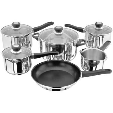 7-Piece Stainless Steel Cookware Set with Tempered Glass Lid - Costway