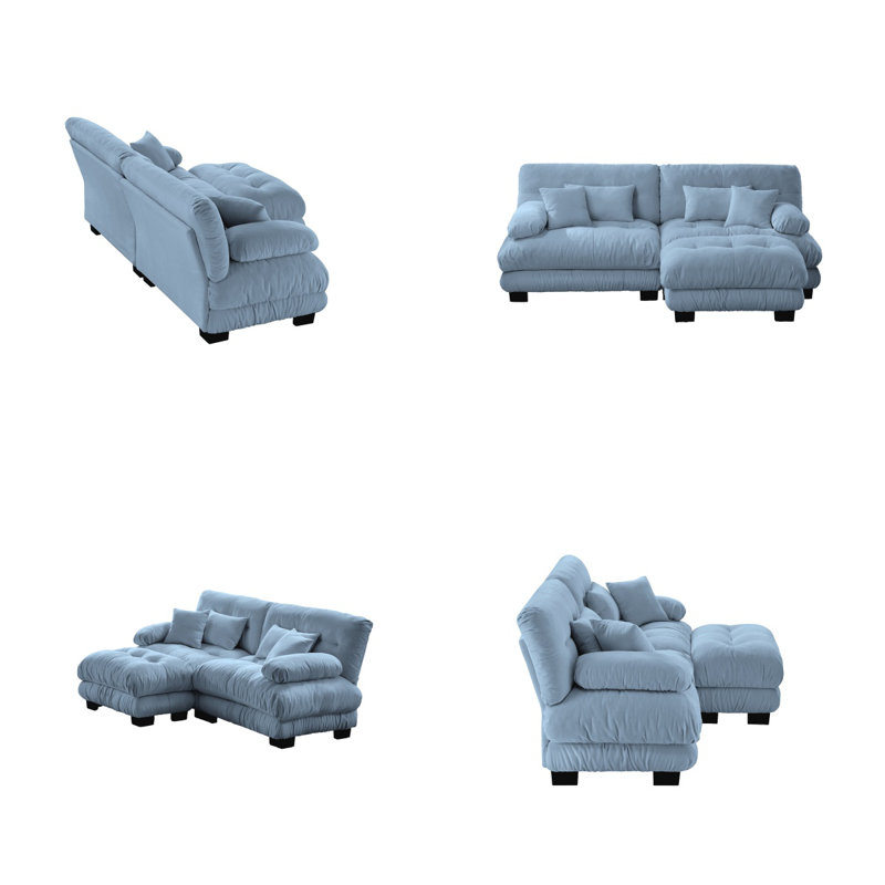 Sofa With Convertible Footstool With 2 Lumbar Pillows And 2 Pillows In Chenille