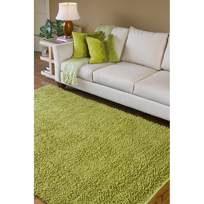 Tapis vert en laine tissé à plat à la main Bonney, Rectangle 5 pi x 8 pi