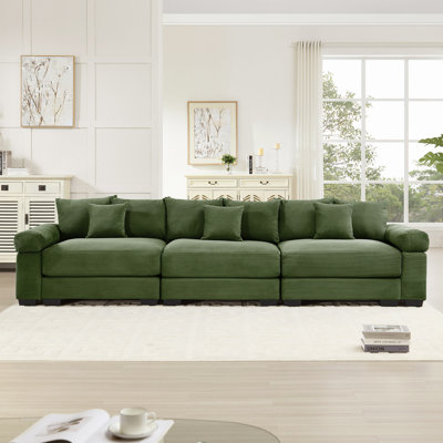 130" Cloud Modular Sectional Couch,Premium Corduroy 3-Seater Sofa Extra-Thick Armrests Good Resilience Cushion Ergonomic Design,Easy Assembly Suitable For Living Rooms Studies