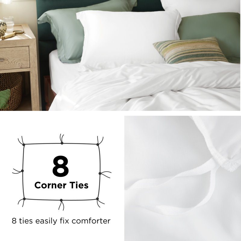Bedsure Lyocell Cotton Hybrid Duvet Cover, Bright White, Queen Duvet Cover + 2 Standard Shams