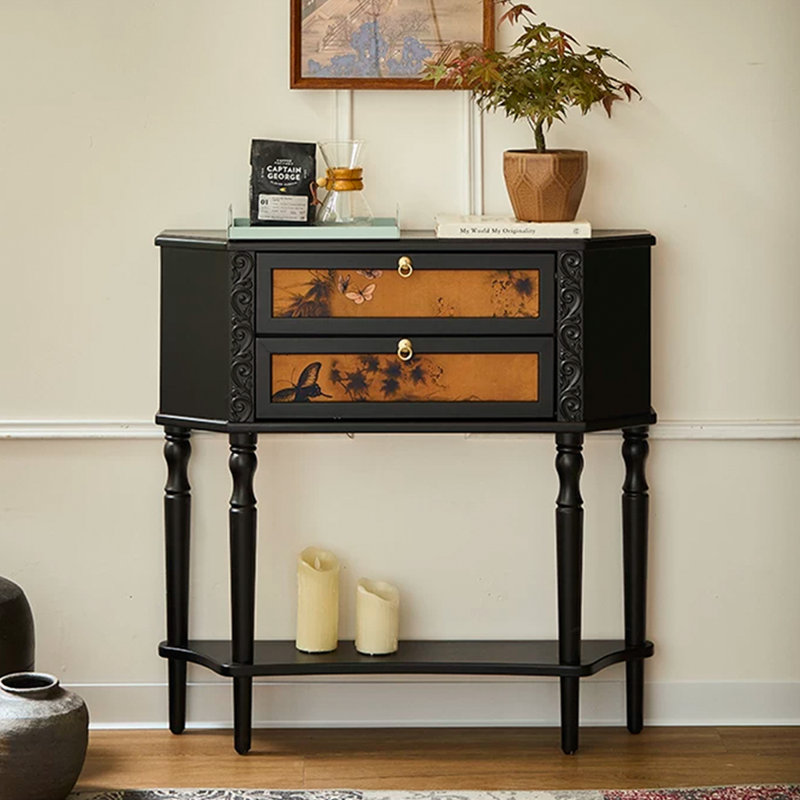 Console en bois massif noir et brun, 31.5