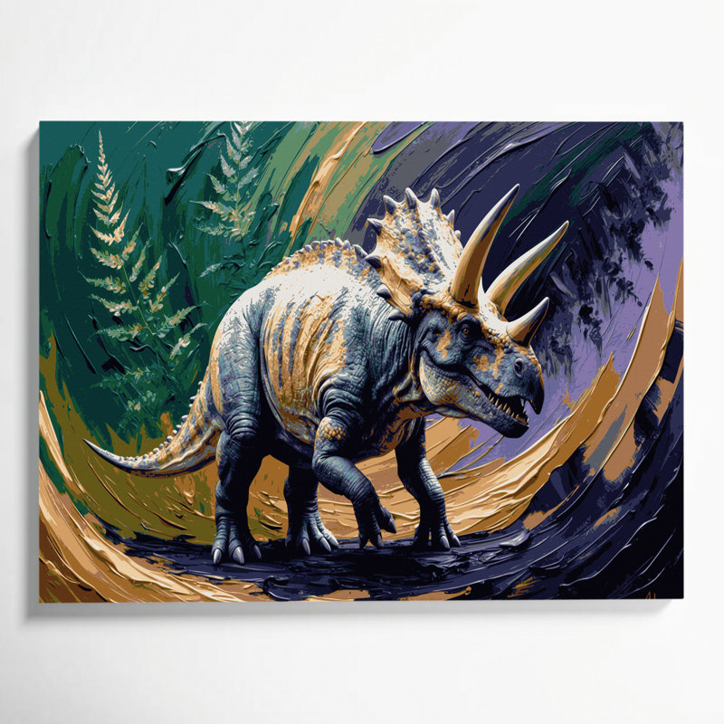«Dinosaur Triceratops», art mural sur toile grise, H 11 po x l 14 po